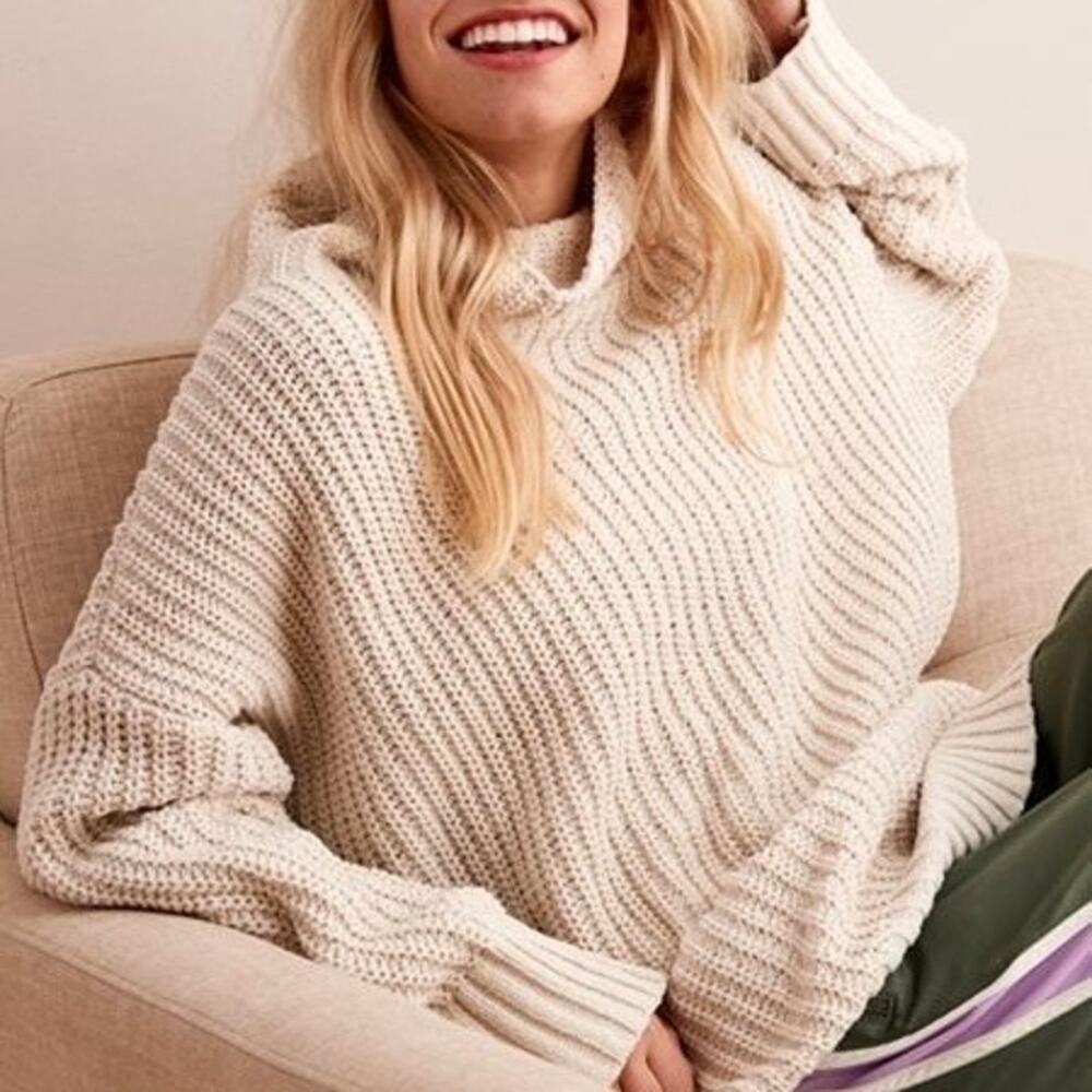 AERIE Oversized Chenille Turtleneck Chunky Knit Sweater Cream XS
